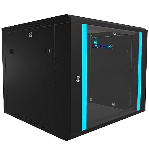 Extralink Serverschrank 19 Zoll 9HE – Netzwerkschrank 600mm Tiefe zur Wand- oder Standmontage, Traglast 60 kg, gehärtete Glastür, abschließbar 180° Öffnung, schwarz – für Heimnetzwerk & IT-Geräte von EXTRALINK