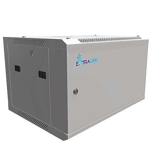 Extralink Serverschrank 19 Zoll 6HE – Netzwerkschrank 450mm Tiefe zur Wand- oder Standmontage, Traglast 60 kg, Metall-Gehäuse, abschließbar 180° Öffnung, grau – ideal für Heimnetzwerk & IT-Geräte von EXTRALINK