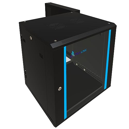 Extralink Serverschrank 19 Zoll 12HE – Netzwerkschrank 600mm Tiefe zur Wandmontage oder Standmontage, 60kg Traglast, gehärtete Glastür, Front- und Hecköffnung, Schwarz – für Heimnetzwerk & IT-Geräte von EXTRALINK