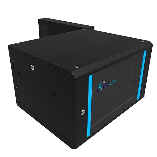 Extralink Serverschrank 19 Zoll 6HE – Netzwerkschrank 600mm Tiefe zur Wandmontage oder Standmontage, 60kg Traglast, gehärtete Glastür, Front- und Hecköffnung, Schwarz – für Heimnetzwerk & IT-Geräte von EXTRALINK