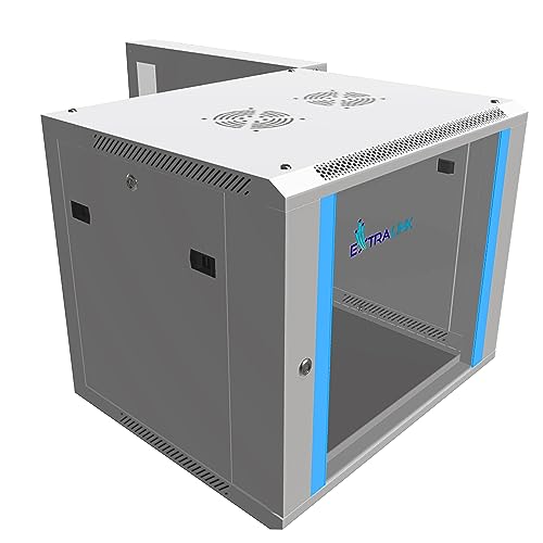 Extralink Serverschrank 19 Zoll 9HE – Netzwerkschrank 600mm Tiefe zur Wandmontage oder Standmontage, 60kg Traglast, gehärtete Glastür, Front- und Hecköffnung, Grau – für Heimnetzwerk & IT-Geräte von EXTRALINK