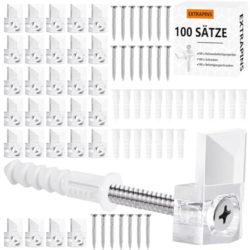 EXTRAPINS 100 Sets Halterungen Für Glasscheiben,Glashalter Klammern Kunststoff,Spiegelhalter Glashalter Glasklemme,Spiegelclips mit Schraube Für Wände Und Feste Spiegel Kastentüren von EXTRAPINS