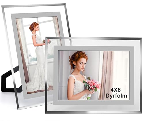 EXTRAPINS Glas Bilderrahmen 10x15 cm,Bilderrahmen Glas 2er Set,Hochzeit Fotorahmen Silber für 10x15 Bilder Baby Familienfotos und Hochzeitsfotos,Tischaufsteller vertikal oder horizontal von EXTRAPINS