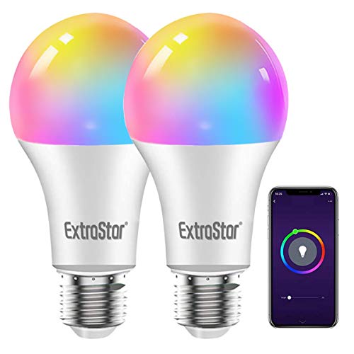 EXTRASTAR Alexa LED Lampe E27 WiFi Smart Glühbirne, 10W 1000LM Mehrfarbige wlan Dimmbar Birne, Kompatibel mit Alexa Echo,Google Home,2er Pack von EXTRASTAR