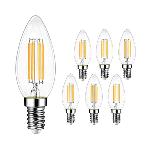 EXTRASTAR Glühbirne E14 Kerze LED Lampe,4W ersetzt 40W Halogenlampen, 220-240V, 2700K, 400Lumen Filament Lampe 2700K Warmweiß,C35 Classic Glühfaden kerzenlampe, Nicht Dimmbar,6 Stück von EXTRASTAR