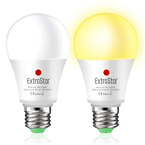 EXTRASTAR E27 LED Lampe Tageslichtsensor, E27 Lichtsensor Glühbirne 9W, Warmweiß 3000K, Led Glühbirne Dämmerungssensor, 2 Stück von EXTRASTAR