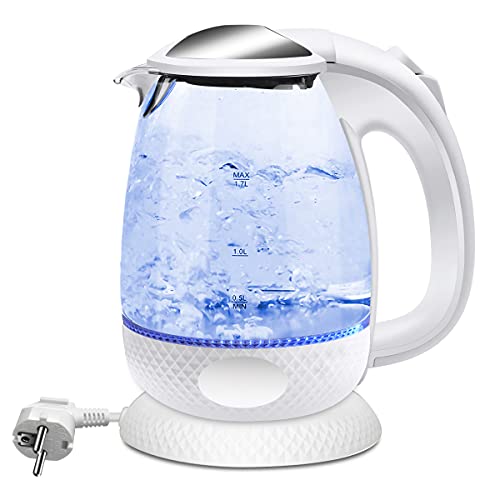 EXTRASTAR Elektrischer Wasserkocher aus Glas mit blauem LED-Licht, bpa, automatischer Abschaltung und Trockenkochschutz 1.7L von EXTRASTAR