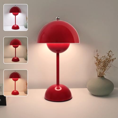EXTRASTAR Flowerpot LED Tischlampe, Dimmbare Touch-Pilz Lampe, Kabellos mit 3 Farbtemperatur, USB-Aufladbare, Tischlampe für Schlafzimmer, Wohnzimmer, Rot von EXTRASTAR