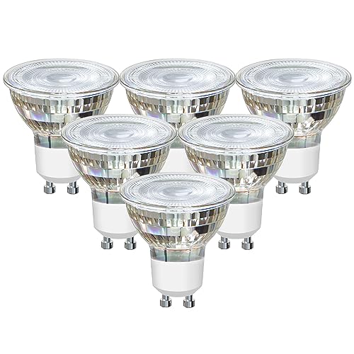 EXTRASTAR GU10 LED Lampenschirm aus Glas, 5W Ersetzt 60W Glühlampe, 425 LM, 6500K Kaltweiß, Abstrahlwinkel 38 Grad, Nicht Dimmbar Reflektorlampe, 6 Stück von EXTRASTAR