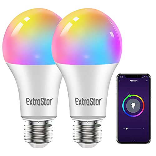 EXTRASTAR LED E27 WLAN-Intelligentes-Birne, 10 W, 1000 LM und 16 Millionen Farben, kompatibel mit Alexa, Google Home 2er-pack von EXTRASTAR