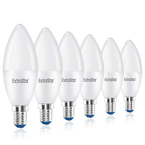 EXTRASTAR E14 Led Warmweiss 8W 3000K C37, Led Lampe E14, E14 Kerzenlampen, 64W Glühlampe ersetzt, Led E14 Warmweiß，nicht Dimmbar, 6er Pack von EXTRASTAR