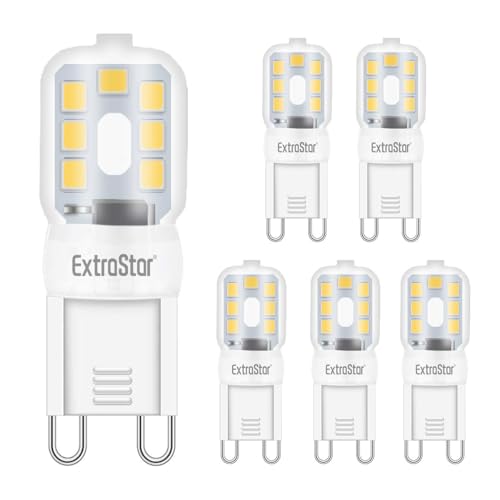 EXTRASTAR G9 LED Warmweiß 3000K, 2.5W LED Lampe, entspricht 20W Halogenlampe, G9 LED Lampen 200 Lumen, 360 Grad Strahlwinkel, LED Leuchtmittel nicht Dimmbar, 6 Stück von EXTRASTAR