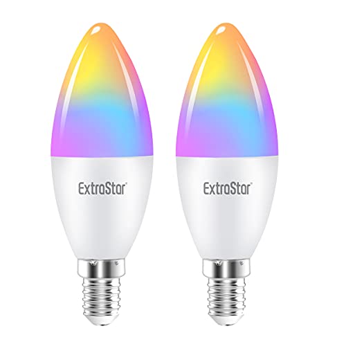 EXTRASTAR E14 Smart LED Kerze Lampe,Glühbirne 6w 2700-6500K Dimmbar Birne 16 Millionen,auf NUR 2.4 GHz Netzwerk, Kompatibel mit mit Alexa und Google Home, 2er Pack von EXTRASTAR
