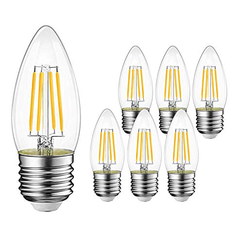 ExtraStar E27 750Lm Kerze LED Lampe,6W ersetzt 60W Halogenlampen,220-240V Nicht Dimmbar,6 Stück 3000K Warmweiß C35 Classic Glühfaden kerzenlampe 