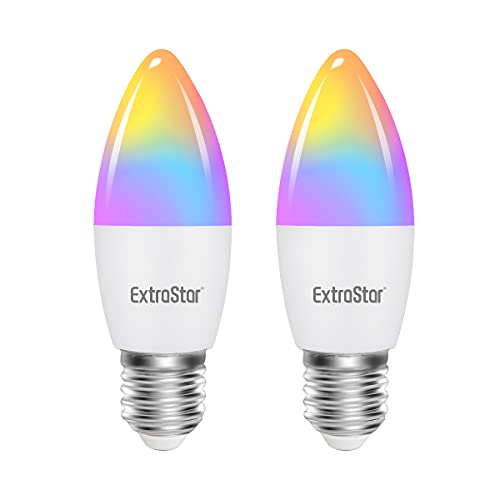 EXTRASTAR Smart LED Kerze Lampe E27, 6w Glühbirne 2700-6500K Dimmbar Birne 16 Millionen, auf NUR 2.4 GHz Netzwerk, Kompatibel mit mit Alexa und Google Home, 2 Stück von EXTRASTAR