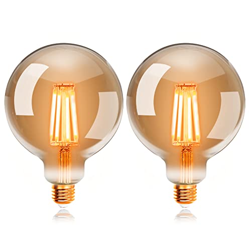 EXTRASTAR Edison Vintage Glühbirne, G125 E27 LED Filament Lampe, 6W Ersetzt 48W Glühlampe, 600 LM, 2200K Warmweiß, Amber Glas, Nicht Dimmbar, 2 Stück von EXTRASTAR