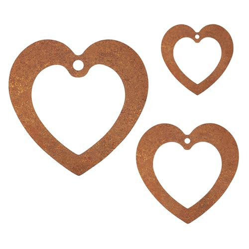 EXTRAVAGANT® 3er Set Herzen Hänger groß Gartendekoration Fensterdeko Türschild Rostdeko Outdoor Metall Edelrost wetterfest Garten Liebe Geschenk Muttertag Valentinstag Geburtstag Hochzeit Grabschmuck von EXTRAVAGANT