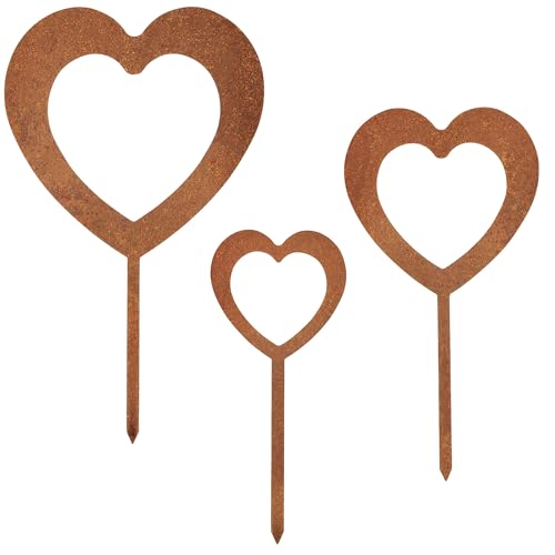 EXTRAVAGANT® 3er Set Herzen Stecker groß Gartendekoration Wohnungsdeko Metall Stahl Rost Edelrost wetterfest Garten Wohnung Love Geschenk Muttertag Valentinstag Geburtstag Grabschmuck von EXTRAVAGANT