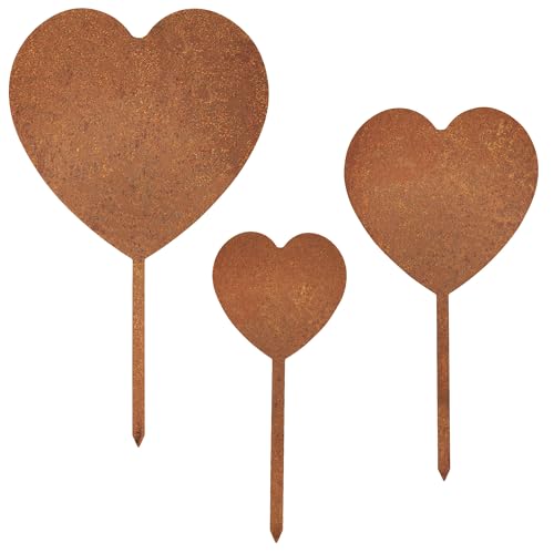 EXTRAVAGANT® 3er Set Herzen Stecker groß und ausgefüllt Gartendekoration Wohnungsdeko Metall Stahl Rost Edelrost wetterfest Garten Wohnung Geschenk Muttertag Valentinstag Geburtstag Grabschmuck von EXTRAVAGANT