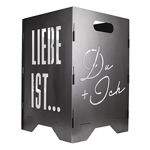 EXTRAVAGANT® Feuertonne Feuerstelle Feuerkorb Feuersäule für den Garten Terrasse Stahl Rostoptik Unikat Edelrost Geschenk Liebe von EXTRAVAGANT
