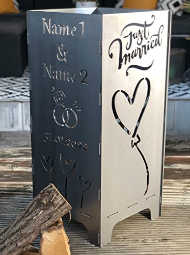 EXTRAVAGANT® Feuertonne Hochzeit Hochzeitsgeschenk PERSONALISIERT Namen Brautpaar Geschenk individuell ausgefallen besonderes Geschenk zur Hochzeit Hochzeitstag Hochzeitsgeschenkidee Hochzeitsdeko von EXTRAVAGANT