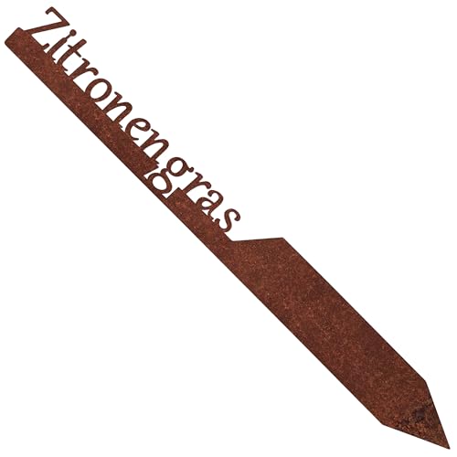 EXTRAVAGANT® Gartenstecker „Zitronengras“ Kräuterstecker Kräuterschilder Pflanzenschilder Pflanzenstecker Metall Stahl Rost Edelrost wetterfest für Garten Beet Gartenschilder Gartendeko Roststecker von EXTRAVAGANT