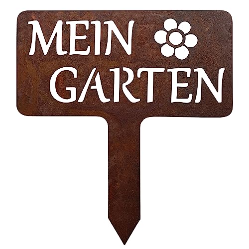 EXTRAVAGANT® Gartenstecker „Mein Garten“ Gartendeko Kräuterbeetstecker Gartenschild Pflanzenstecker Metall Stahl Rost Edelrost wetterfest für Garten Beet Roststecker Blumenstecker Gartenschild von EXTRAVAGANT