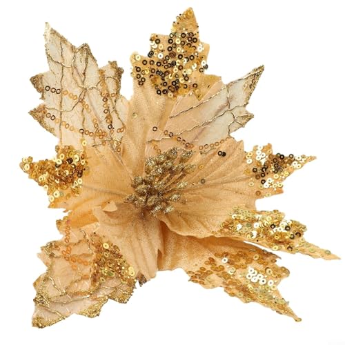 1 x künstliche Weihnachtsstern-Blume zur Verschönerung von Weihnachtsbaum und Veranstaltungsdekorationen (Gold) von EXTRWORY