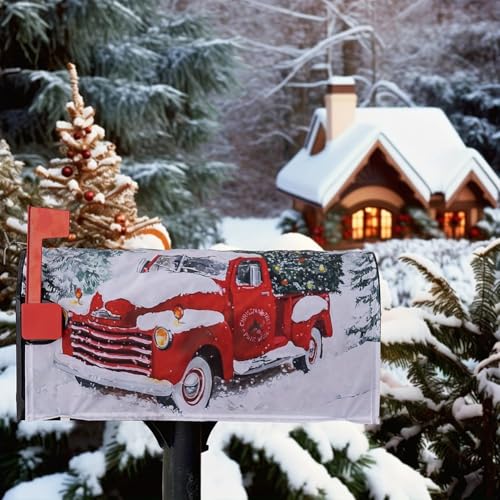 Briefkasten-Abdeckung mit weihnachtlichem Büffelkaro und Stechpalmen-Kranz-Design, hergestellt aus wasserdichtem Oxford-Tuch, magnetische Enden für schnelle saisonale Einrichtung (B) von EXTRWORY