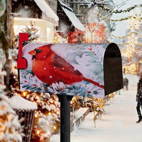 Briefkasten-Abdeckung mit weihnachtlichem Büffelkaro und Stechpalmen-Kranz-Design, hergestellt aus wasserdichtem Oxford-Tuch, magnetische Enden für schnelle saisonale Einrichtung (C) von EXTRWORY