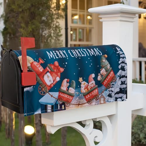Briefkasten-Abdeckung mit weihnachtlichem Büffelkaro und Stechpalmen-Kranz-Design, hergestellt aus wasserdichtem Oxford-Tuch, magnetische Enden für schnelle saisonale Einrichtung (F) von EXTRWORY