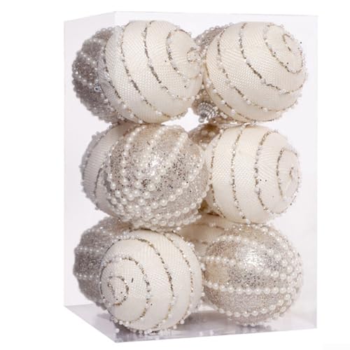 Christbaumkugel-Ornamente mit Perlenkette und Glitzer-Pailletten-Schaumstoffkugeln für Geländer, Tische und Party-Dekoration (weiß) von EXTRWORY