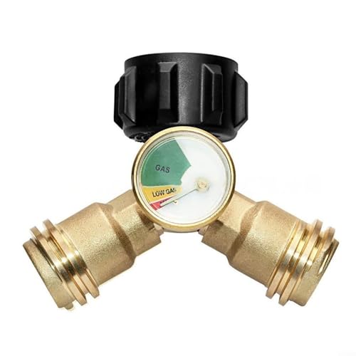 EXTRWORY 1 Adapter 2-Wege-Propan-Splitter Y-Stil Gasanzeige Absperrventil Messing für Grills Heizungen Campingkocher passend für 2,3–9 kg Tank Outdoor Kochen von EXTRWORY