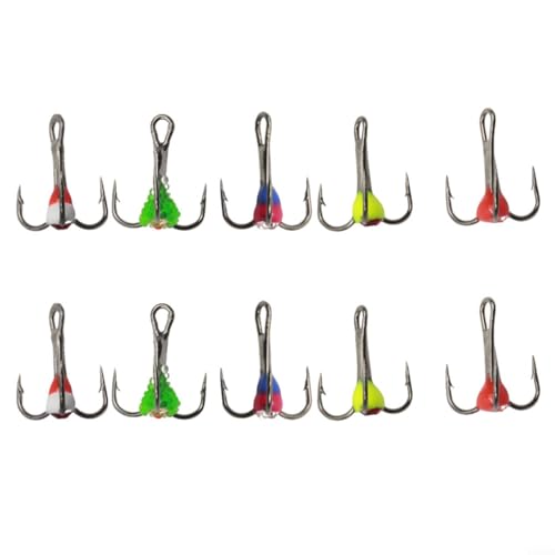 EXTRWORY 10 Stück Edelstahl-Eis-Angelhaken, drei Backen, sinkender Köder, Multi-Winkel, Mund-Hängendes Design für Winter-Angelausrüstung (8#) von EXTRWORY