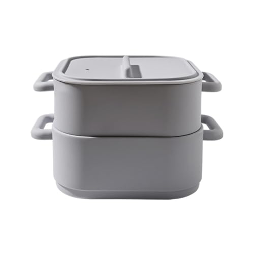 EXTRWORY 2 Stück Silikon Mikrowellen-Dampfgarer Frischhaltedose mit Griffen Dämpfen Gemüse Fisch Geflügel 22 x 17 x 14 cm für Küche Zuhause (Grau) von EXTRWORY