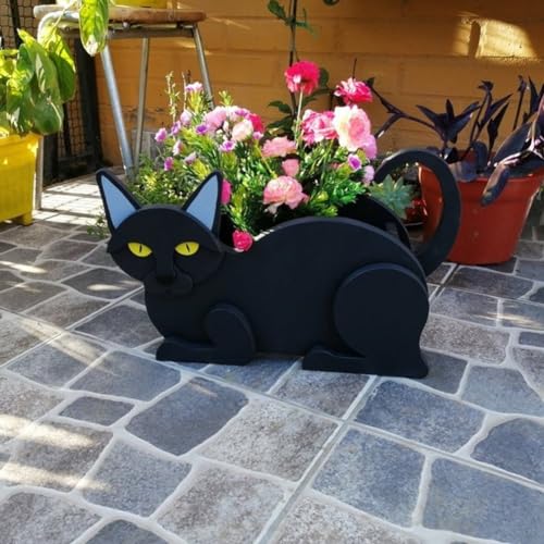 EXTRWORY Blumentöpfe für den Garten, Katze, niedliche Katzentöpfe, siamesische Katze, Blumentöpfe für drinnen und draußen, Garten, Hof, Terrasse, Dekoration (schwarze Katze) von EXTRWORY