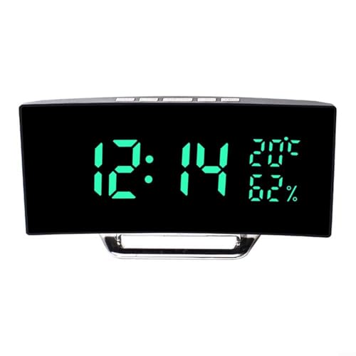 EXTRWORY Digitaler LED-Wecker mit Temperatur- und Feuchtigkeitsanzeige, einstellbare Helligkeit, 166 x 84 x 45 mm, für Schlafzimmer, Büro, Schreibtisch (grün) von EXTRWORY