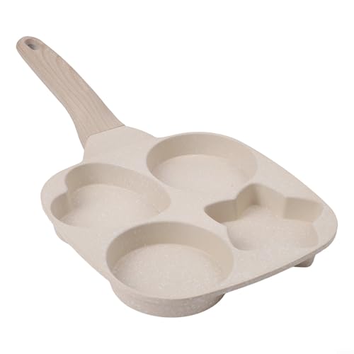 EXTRWORY Eierpfanne mit vier Löchern, antihaftbeschichtet, für Induktionsherde, schwarze Aluminiumlegierung und Eisen, Küchenwerkzeug mit Holzgriff (beige) von EXTRWORY