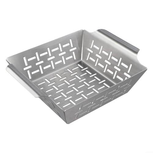 EXTRWORY Grillkorb, Gemüse, Grillkorb, quadratische Pfanne, antihaftbeschichtet, Edelstahl, Grillutensilien, Silber, Outdoor-Kochen (groß) von EXTRWORY