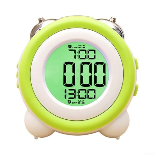 EXTRWORY Großer LED-Wecker, leises Nachtlicht, elektronische Uhr, minimalistisches Design, doppelte Alarmfunktion, doppelte Klingel (hellgrün) von EXTRWORY