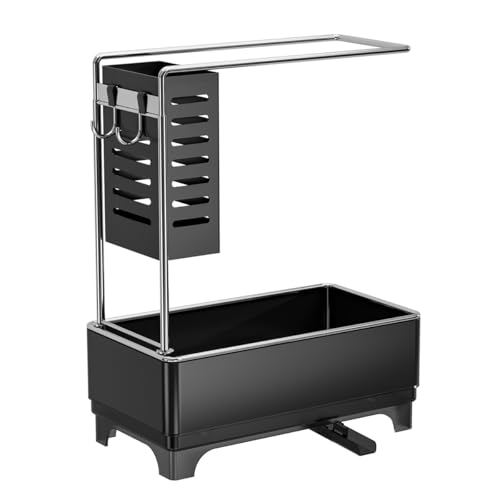 EXTRWORY Küchenspüle Organizer Caddy mit Seifenspender Schwammhalter Abflussregal Handtuchstange 22,5 x 12 x 28 cm (schwarz) von EXTRWORY