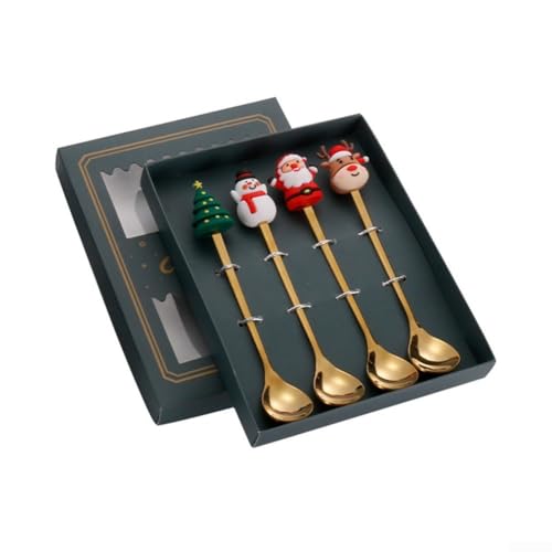 Edelstahl-Teelöffel-Set mit klassischen Weihnachtsmustern, fügen Sie Freude zu Ihren Feiertagsfeiern hinzu (Gold) von EXTRWORY
