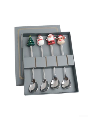 Edelstahl-Teelöffel-Set mit klassischen Weihnachtsmustern, fügen Sie Freude zu Ihren Feiertagsfeiern hinzu (Silber) von EXTRWORY