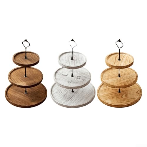 Eleganter 3-stöckiger Tortenständer aus Holz für Partys, zum Präsentieren von Leckereien und für Desserts (C) von EXTRWORY
