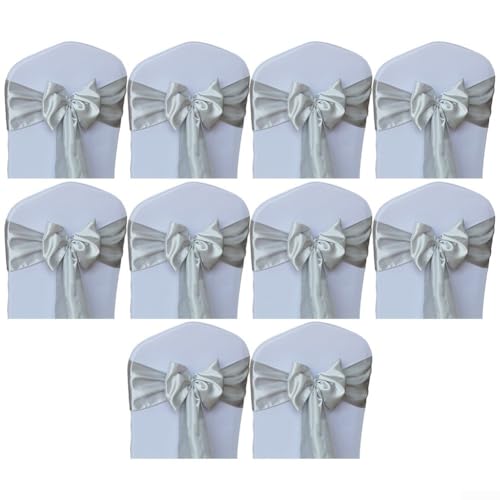 Erstellen Sie unvergessliche Veranstaltungen mit unserem Set aus 10 eleganten Satin-Stuhlhussenbändern (grau) von EXTRWORY