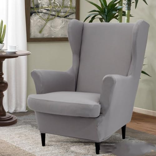 Moderne Wingback Stuhlhusse mit dicken elastischen Bändern, vollständiger Schutz und stilvolles Design für Ihr Wohnzimmer (grau) von EXTRWORY