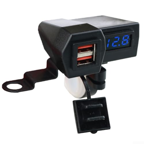 Motorrad Dual USB Ladegerät Steckdose mit wasserdichter Abdeckung für 22 25 mm Lenker, mit digitaler Spannungsanzeige und Schutz vor Überlastung und Kurzschluss (blau) von EXTRWORY
