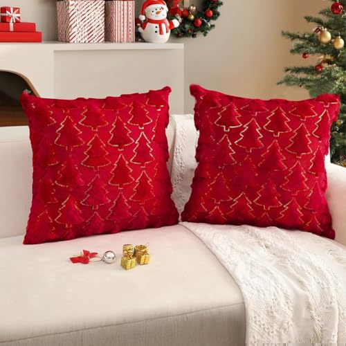Schlanke, dekorative Kissenbezüge mit festlichem Motiv, Set mit 2 weichen Kissen, um Ihren Wohnstil zu verschönern (rot) von EXTRWORY