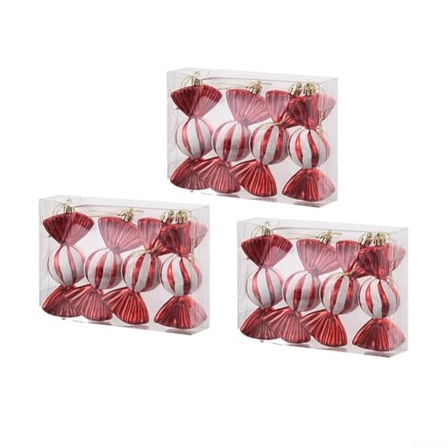 Set mit 12 dekorativen Weihnachts-Süßigkeiten-Anhängern, verschönern Ihre Urlaubsdekoration (rot) von EXTRWORY