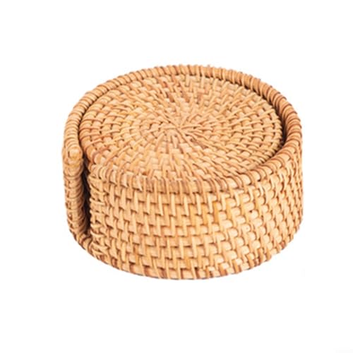 Untersetzer aus gewebtem Rattan, 6 Stück, Geschirrmatten für heiße Speisen und Getränke (8 cm) von EXTRWORY